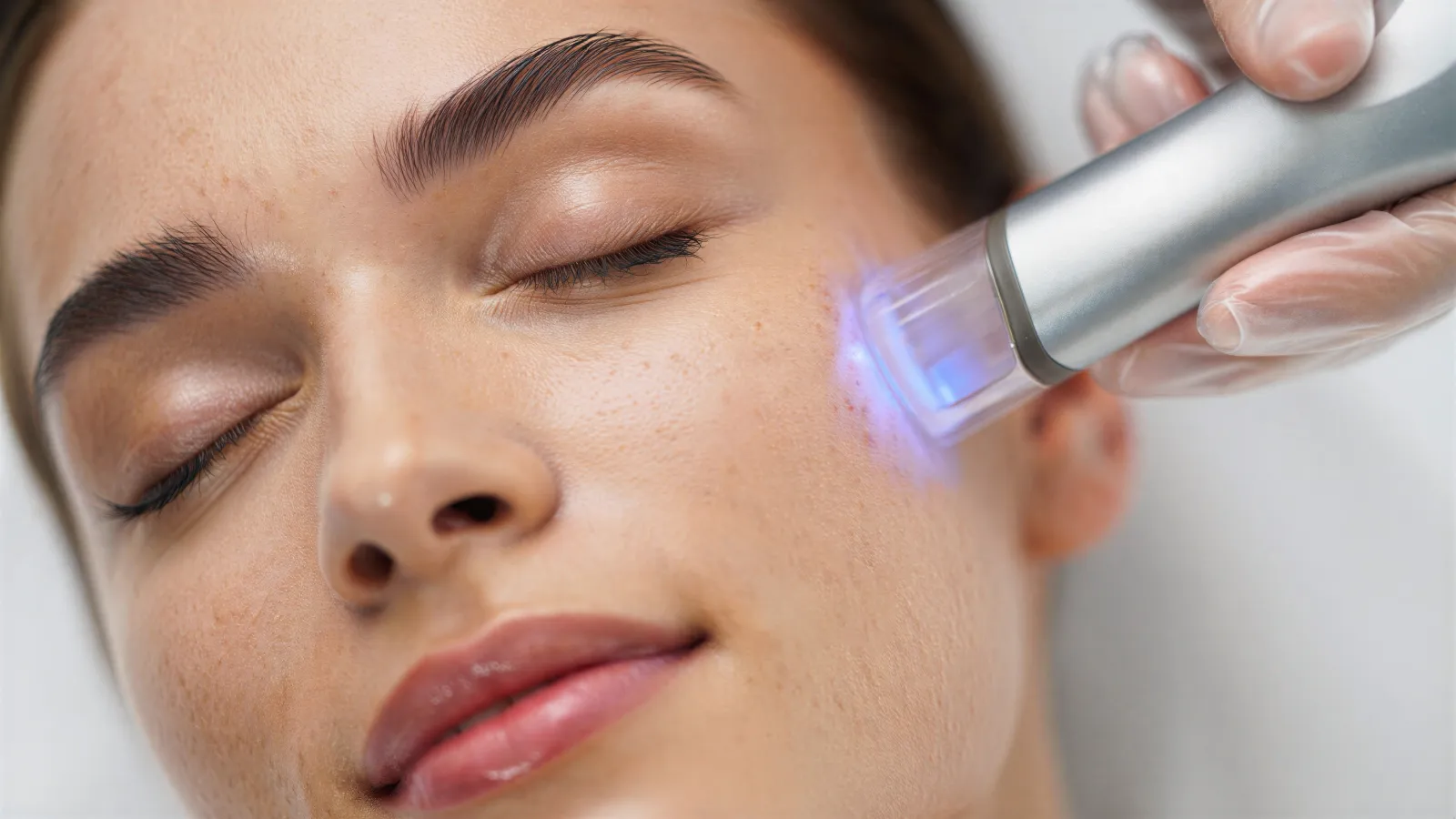 Pigmentflecken lasern in Schwerin: Patientin bei der ästhetischen Laserbehandlung im Gesicht bei Dr. Dr. Ole Jung